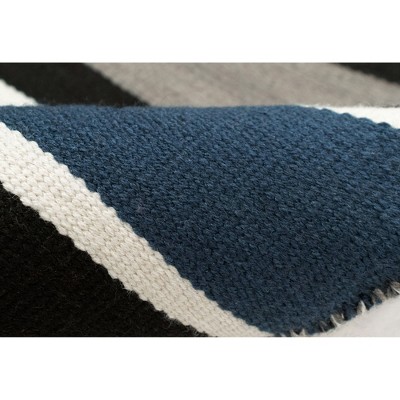 Navy and Gray Striped Synthetic Flat Woven Rug