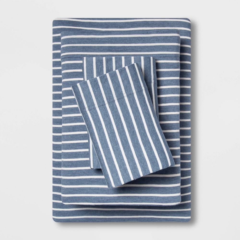 Twin Printed Jersey Sheet Set Blue Stripe - Room Essentials