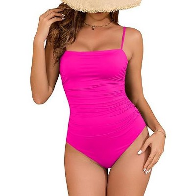 Eomenie One Piece Swimsuit for Women Tummy Control Ruched Bathing Suit Square Neck Swim Suit