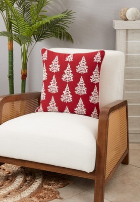 Red and White Cotton Christmas Tree Pillow Cover, 18"
