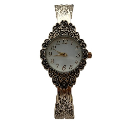 Olivia Pratt Elegant Flower Detailed Face Bangle Women Watch