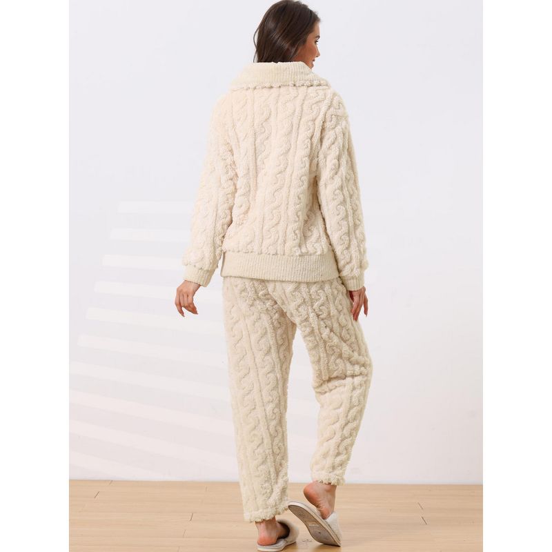cheibear Women's Soft Warm Fluffy Fleece Button Down Long Sleeve Sleepwear with Pockets Pajama Set, 3 of 6