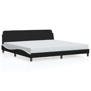 vidaXL King Size Bed Frame with Headboard - Faux Leather Black/White, 76"x79.9" Sleek Bedroom Furniture, Sturdy Legs & Durable Plywood Slats - 1 of 4