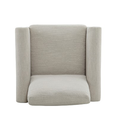 Beige Upholstered Barrel Accent Chair with Natural Wood Frame