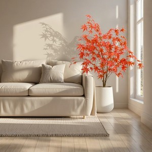 4FT Artificial Maple Tree Indoor, with Realistic Silk Leaves, Fall Tree in Pot for Home Decoration Thanksgiving Harvest Fall Party - 1 of 4