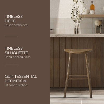 Rustic Natural Wood Backless Saddle Bar Stools, Set of 3