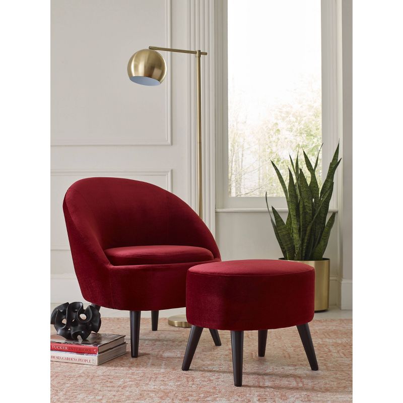 Nico Mid Century Modern Accent Chair and Ottoman Set French Merlot Red Velvet - Adore Decor, 3 of 13