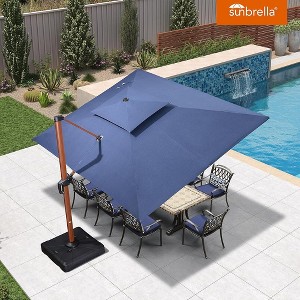 PURPLE LEAF Patio Large Cantilever Umbrella Outdoor Wood Grain Pattern Umbrella Pole Offset Umbrella Heavy Duty Sun Umbrellas for Garden Deck Pool - 1 of 4