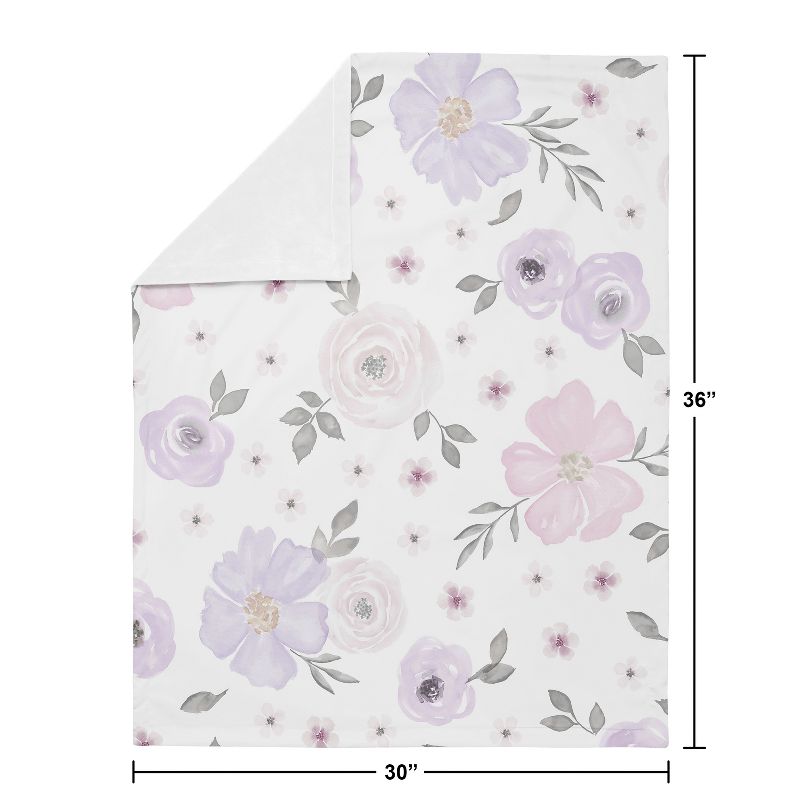 Sweet Jojo Designs Girl Baby Swaddle Blanket Watercolor Floral Purple Pink and Grey, 5 of 7