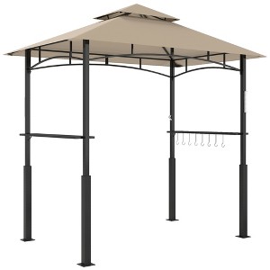 Outsunny 8' x 5' Grill Gazebo, Double Tiered Outdoor BBQ Gazebo with LED Light, 2 Side Shelves, Hooks and Bottle Opener for Patio Yard - 1 of 4