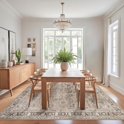 Light Brown Rectangular Synthetic 4' x 6' Vintage Medallion Rug