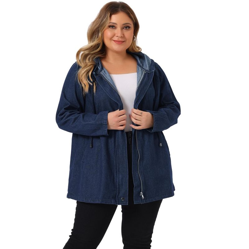Agnes Orinda Women's Plus Size Layered Drawstring Hood Utility with Pockets Jean Jackets, 2 of 6