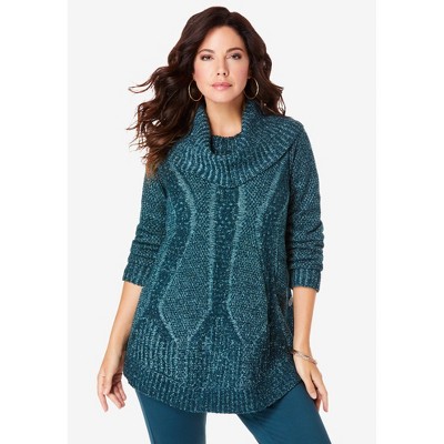Roaman's Cowl Neck Cable Pullover Sweater
