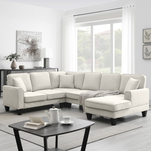 White Modern Sofa with White Pillows - Transitional - Living Room