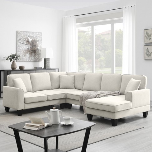 White Couch with All White Pillows - Transitional - Living Room