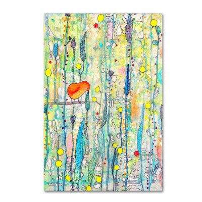 Colorful Abstract Mixed Media Canvas Art with Orange Bird