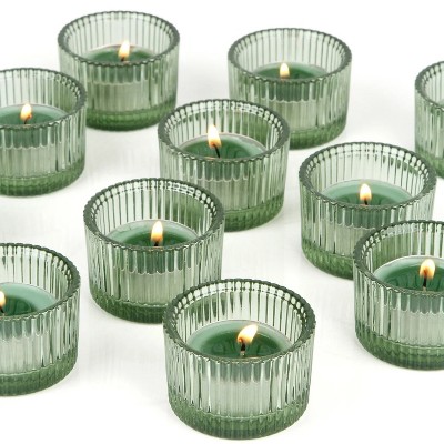 Attop Glass Tealight Candle Holders Set of 12, Cute Votive Candle Holder for Table Centerpieces (2.2'' x 1.4'', Green)