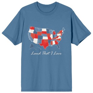 Americana Map Land That I Love Crew Neck Short Sleeve Blue Fog Men's T-shirt - 1 of 2