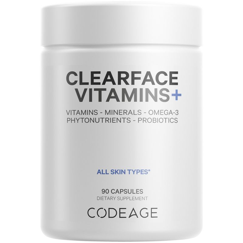 Codeage Clearface Vitamins, All Skin Type Multivitamins, Minerals, Botanicals, Probiotics - 90ct, 1 of 9