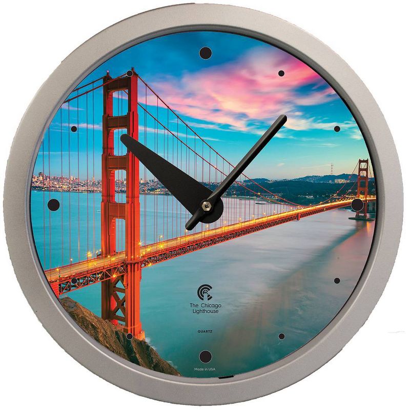 14.5&#34; San Francisco Golden Gate Bridge Contemporary Body Quartz Movement Decorative Wall Clock Silver - The Chicago Lighthouse, 1 of 6
