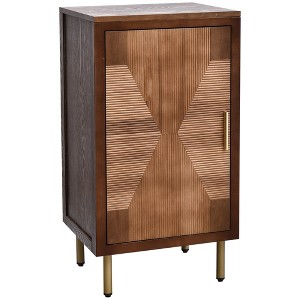 eHemco Modern End Table with Storage, Two-toned Ripped Parquet Design, 17 x 14 x 30 Inches, Antique Walnut and Natural Finish - 1 of 4