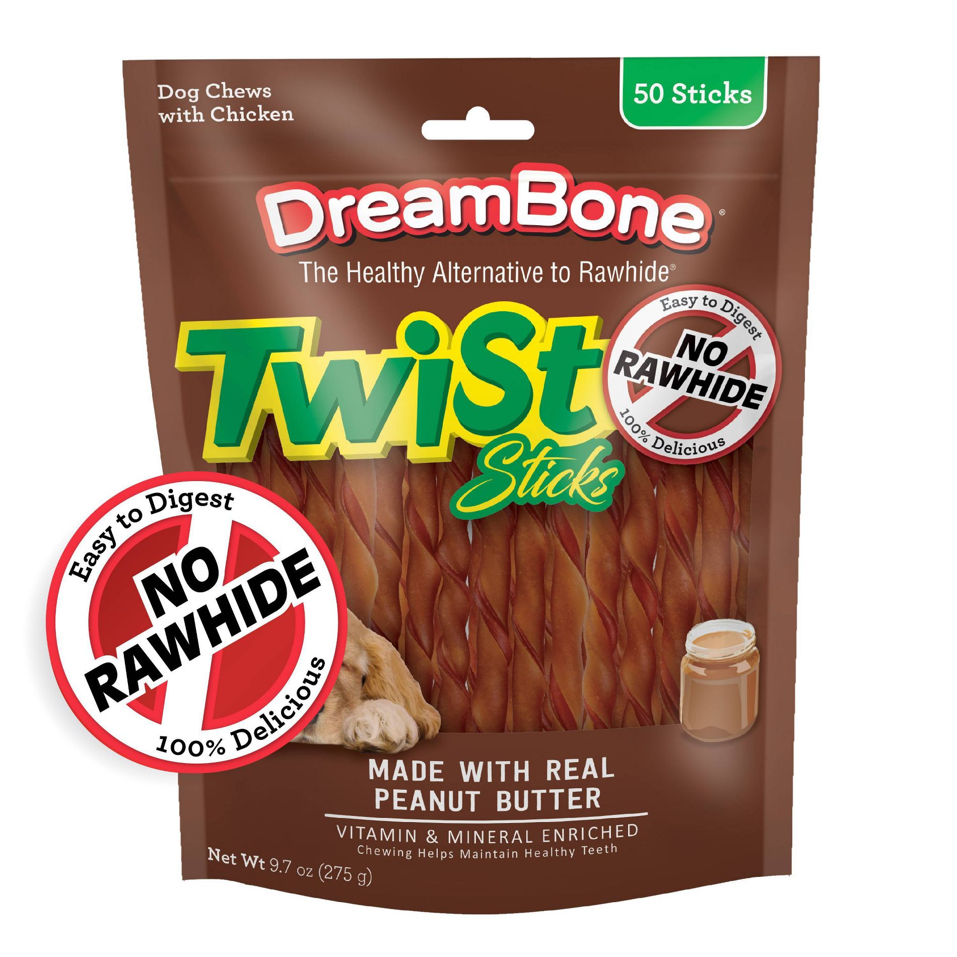 DreamBone Twist Sticks Peanut Butter Flavor Rawhide Alternatives - 9.7oz