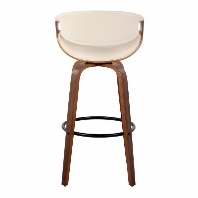 Walnut and Cream Swivel Bar Stools with Metal Footrest