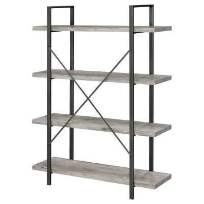 Pearl Silver 55" Transitional 4-Shelf Bookcase with Cross-Back Design