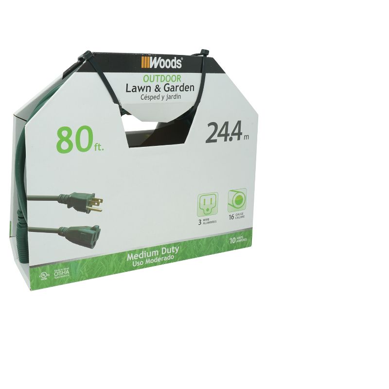 Woods 80&#39; 16/3 Extension Cord Green, 2 of 4
