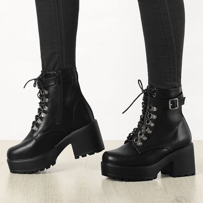 black platform boots with heels
