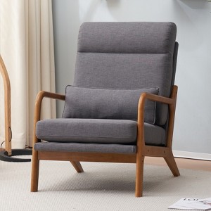 KTMBDW Accent Chair Mid-Century Modern Chair with Pillow Upholstered Lounge Arm Chair with Solid Wood Frame & Soft Cushion for Living Room, Bedroom - 1 of 4