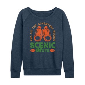 Women's - Disney - Adventure Begins Lightweight French Terry Wide Neck Long Sleeve Graphic Shirt - 1 of 4