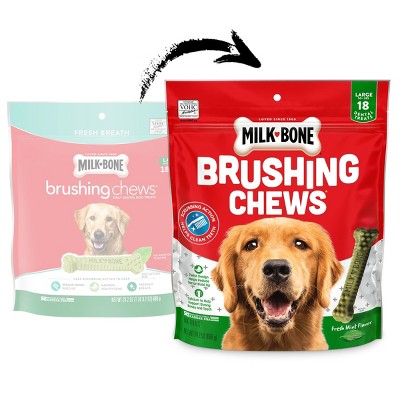 Milk-Bone Brushing Chews Daily Chicken Dental Dog Treats, Fresh Breath, Large with Peppermint Flavor - 24.2oz/18 bones