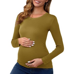 INSPIRE CHIC Women's Maternity Ruched Side Stretchy Tops Homeware Long-Sleeve Shirts Casual Blouses - 1 of 4