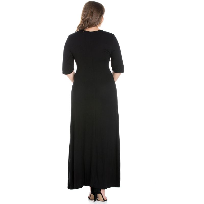 24seven Comfort Apparel Elbow Length Sleeve Plus Size Maxi Dress, 4 of 6