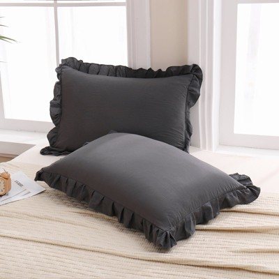 Reversible Pillow Cover – Soft Shabby Chic Ruffled Pillowcases, Wrinkle Resistant, Envelope Closure, Queen/King/Body