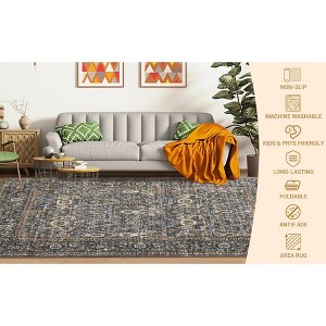 Vintage Machine Washable Area Rug for Living Room Non Slip Distressed Floral Printed Carpet - 1 of 4