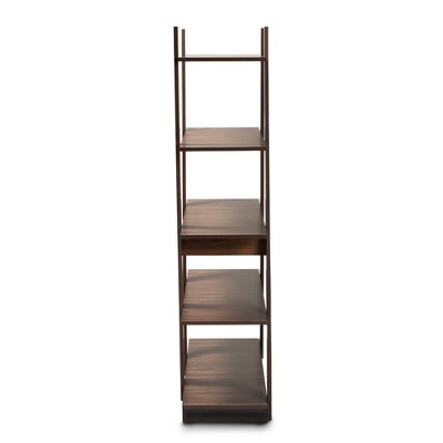 Michio Modern and Contemporary Walnut Brown Finished 5-Tier Wood Geometric Living Room Display Shelf