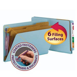 Smead End Tab Pressboard Classification File Folder with SafeSHIELD  Fasteners, 2 Dividers, Legal, Blue (29781) - 1 of 4