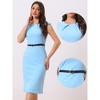 INSPIRE CHIC Women's Elegant Business Round Neck Belted Cap Sleeve Work Sheath Dresses - 2 of 4