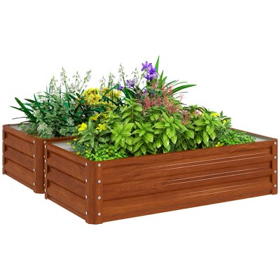 Outsunny Galvanized Raised Garden Bed Planter Raised Bed with Steel Frame for Vegetables, Flowers, Plants and Herbs