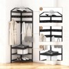 Corner Hall Tree with Shoe Rack, Entryway Coat Rack with Hooks, Freestanding Metal Clothes Rack with Storage Shelf for Home Bedroom Living Room - 3 of 4