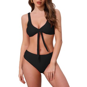 INSPIRE CHIC Women's Lace Up Decoration Push Up Bikini Sets, Wide Strap Top Triangle Bottom Swimwear Bathing Suits 1 Set - 1 of 4