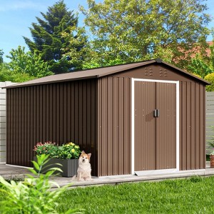 8x15FT Outdoor Storage Shed with Lockable Sliding Door & Sloping Roof, Galvanized Steel Frame Waterproof Garden Tool Shed - 1 of 4