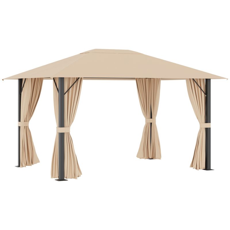 Outsunny 13.1' x 9.7' Patio Gazebo Aluminum Frame Outdoor Canopy Shelter with Sidewalls, Vented Roof for Garden, Lawn, Backyard, and Deck, Brown, 1 of 7