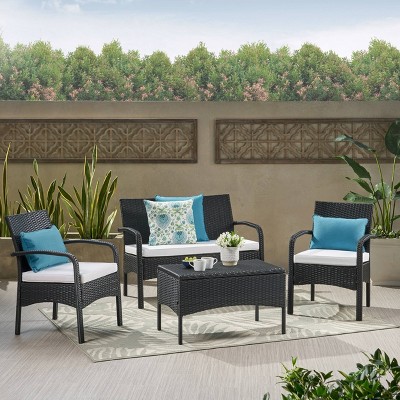 Cordoba 4pc Wicker Patio Chat Set With Cushions Christopher Knight Home Target