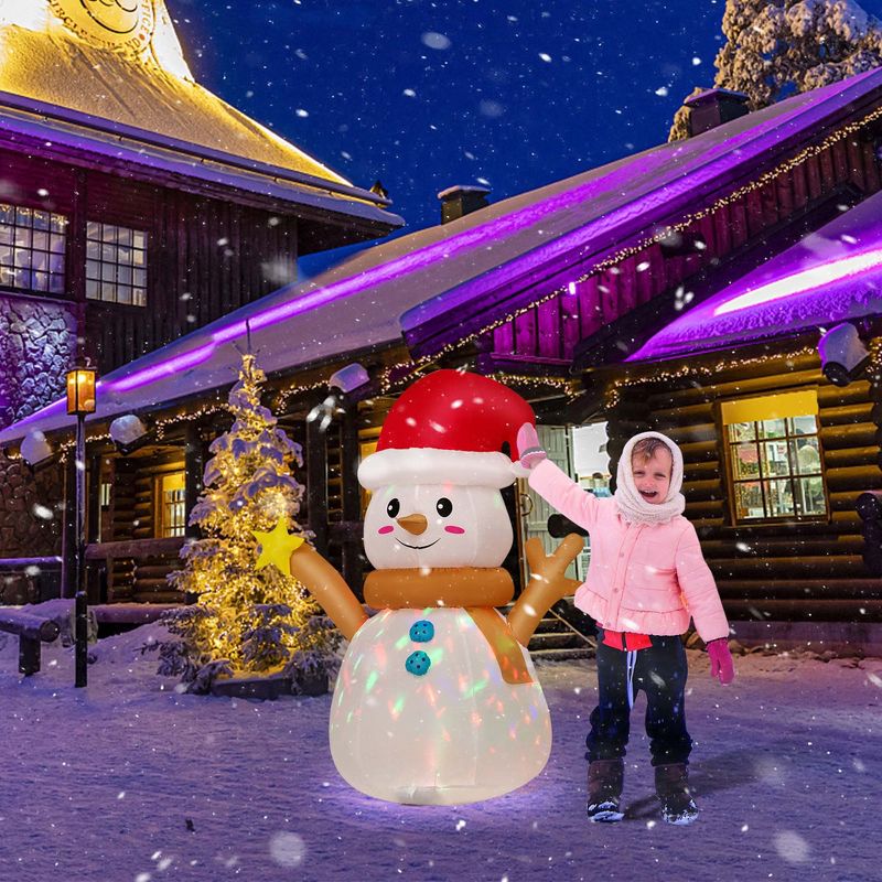 Costway 4 FT Inflatable Christmas Snowman Blow-up Decoration with 360° Rotating LED Lights, 4 of 11