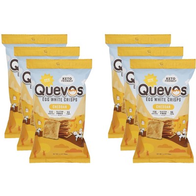 Quevos Cheddar Pita Style Protein Chips - Case of 6 - 3.2 oz