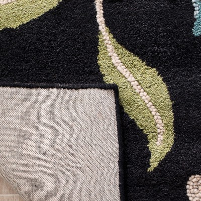 Black Floral Handmade Wool Tufted Rectangular Rug, 8' x 10'
