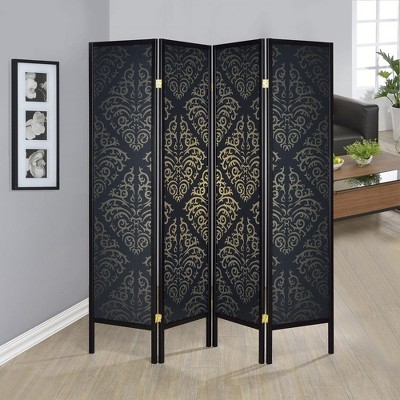 Vynxaria Black 4-panel Folding Screen